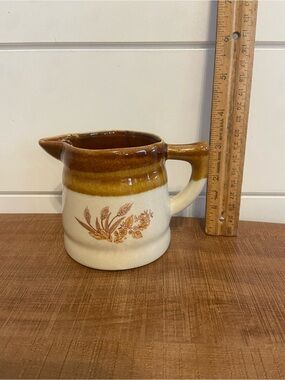 Vintage Brown and Cream Floral Ceramic Pitcher - Unbranded